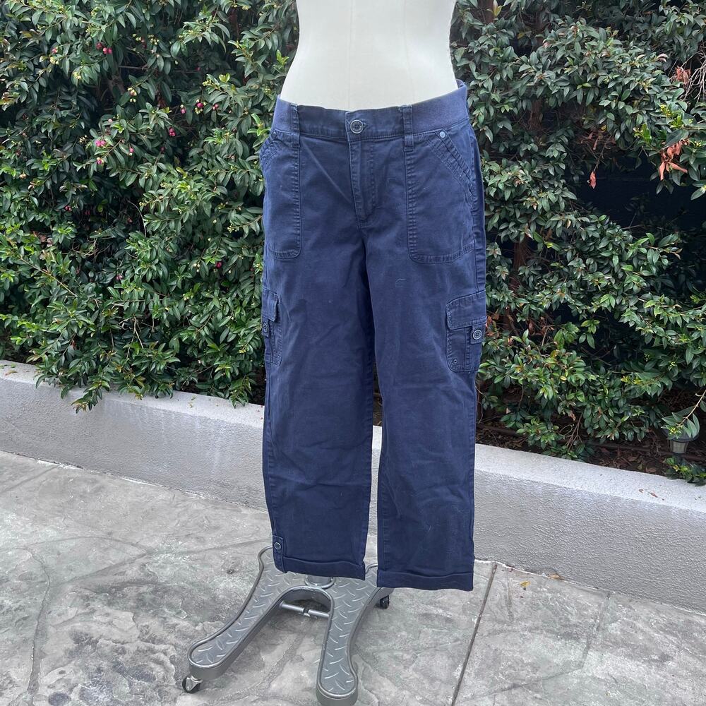 Gloria Vanderbilt Khaki United Navy Cargo Capri Pants Women’s Size 10 Stretch